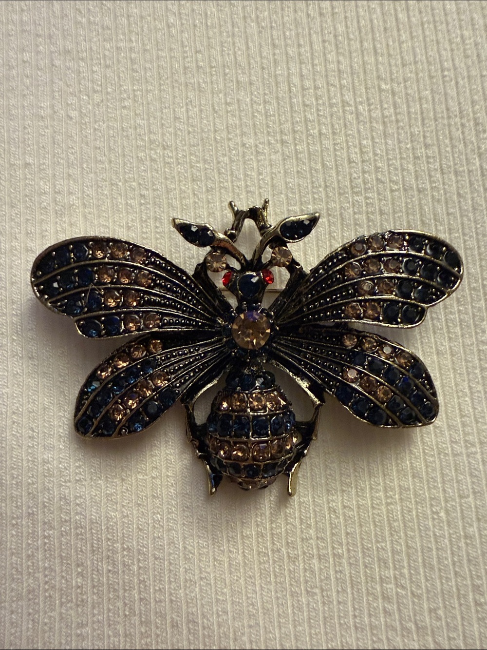 Vintage inspired Bee Brooch Rusty Gold & Multicolored Rhinestones